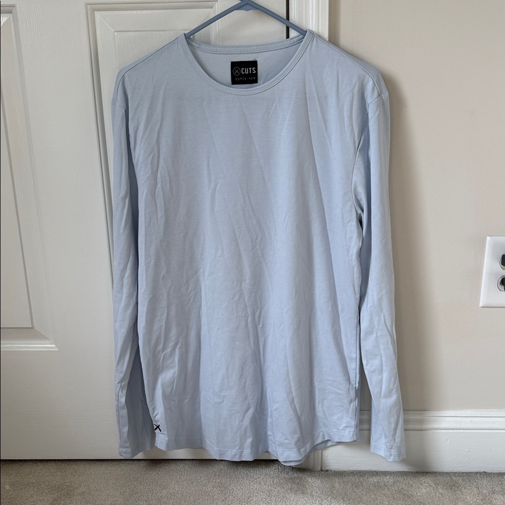 Cuts Clothing Sky Blue AO Long Sleeve Curve Hem Tee Mens Large